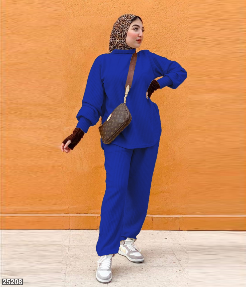 ترنج صوف ريب ازرق - قطعتين ملابس نسائي