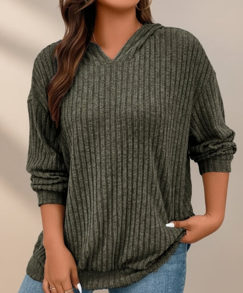 سويت شيرت صوف ريب زيتي ملابس نسائي