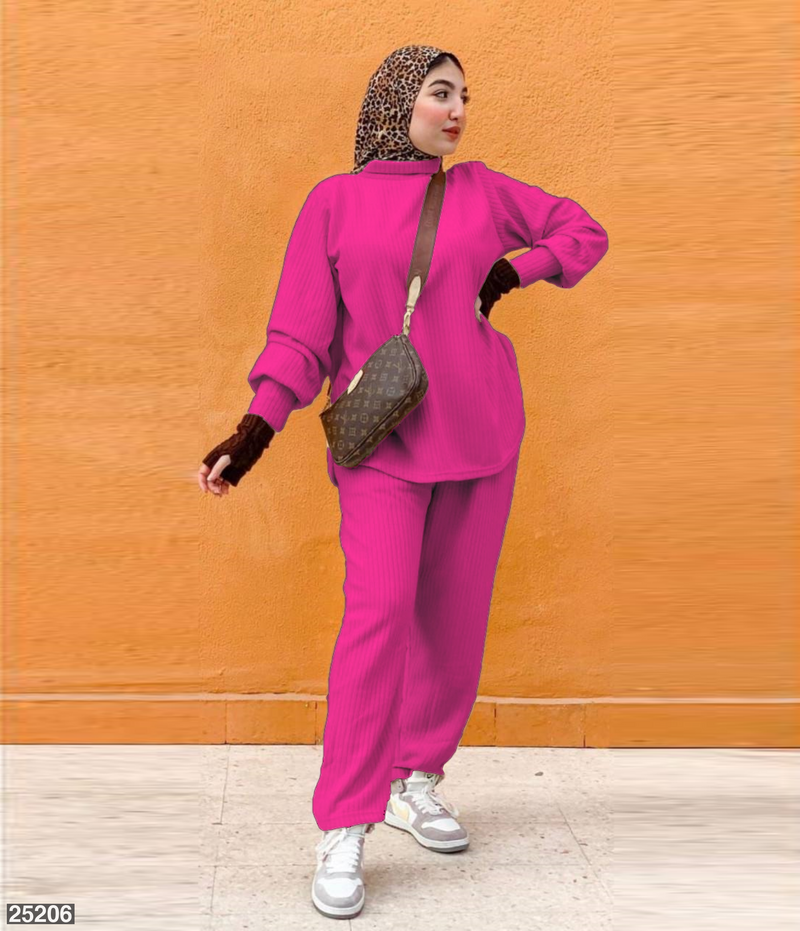 ترنج صوف ريب فوشيا - قطعتين ملابس نسائي